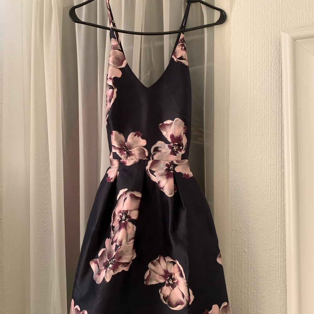 Navy blue floral print dress
